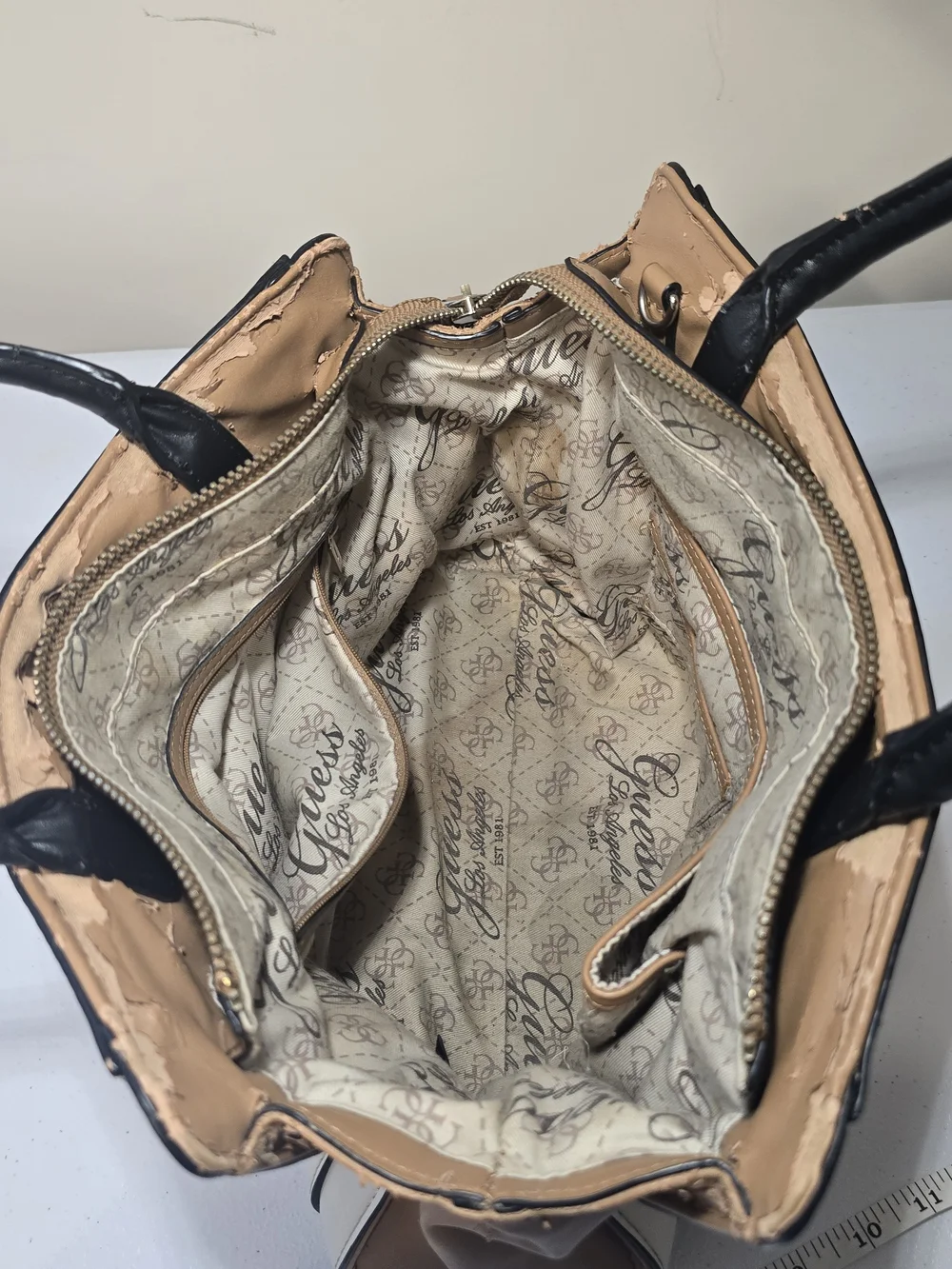 Guess White and Black Faux Leather Satchel Handbag